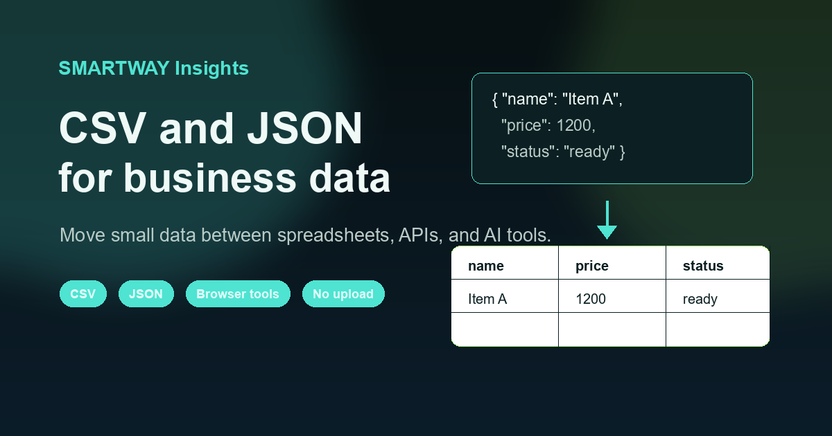 CSVとJSONを業務データで扱う場面のイメージ
