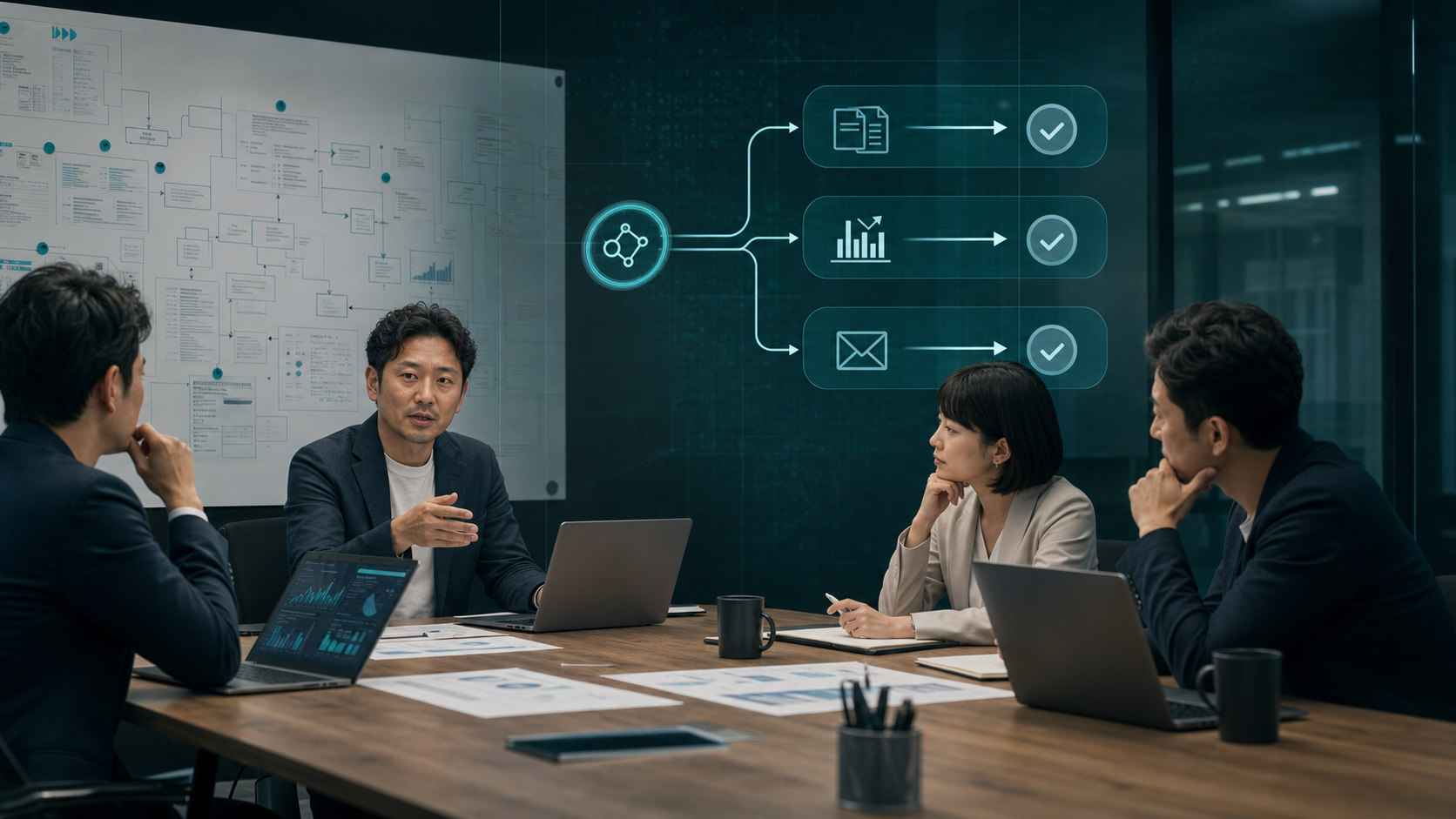 中小企業が最初に選ぶべきAI活用業務を検討する会議風景